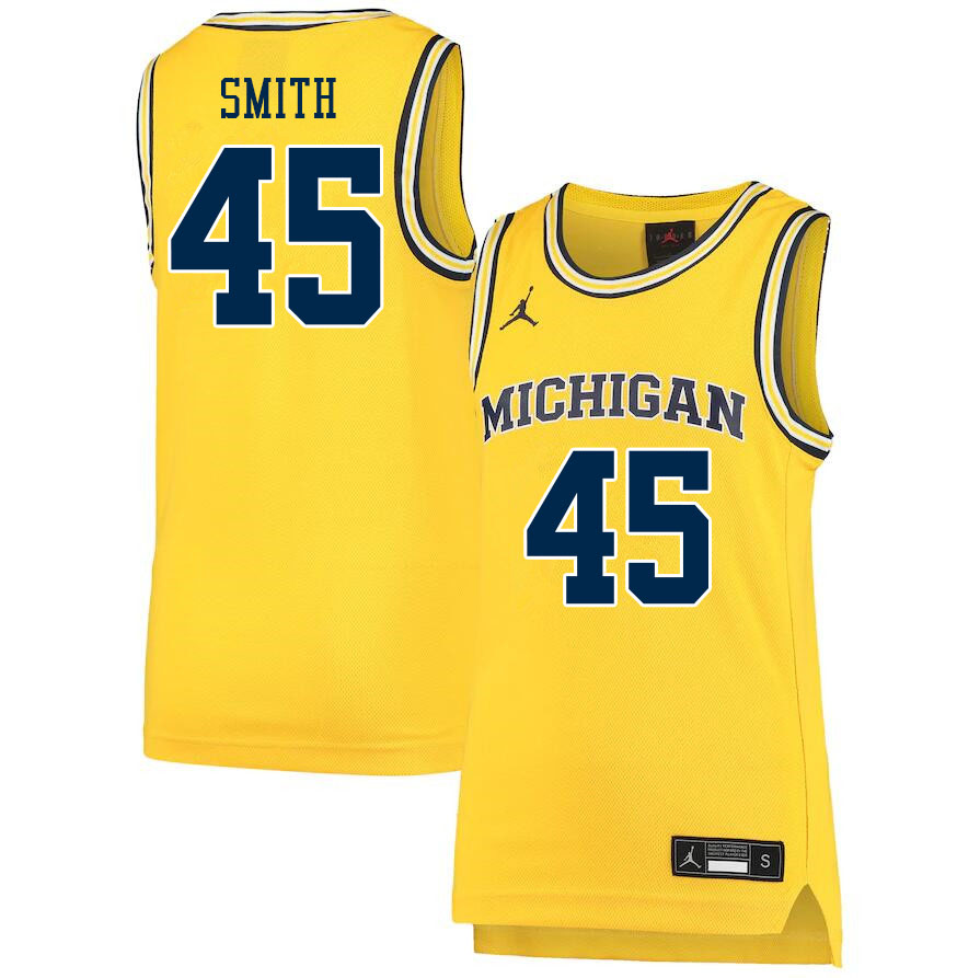 Men #45 Cooper Smith Michigan Wolverines College Basketball Jerseys Sale-Yellow